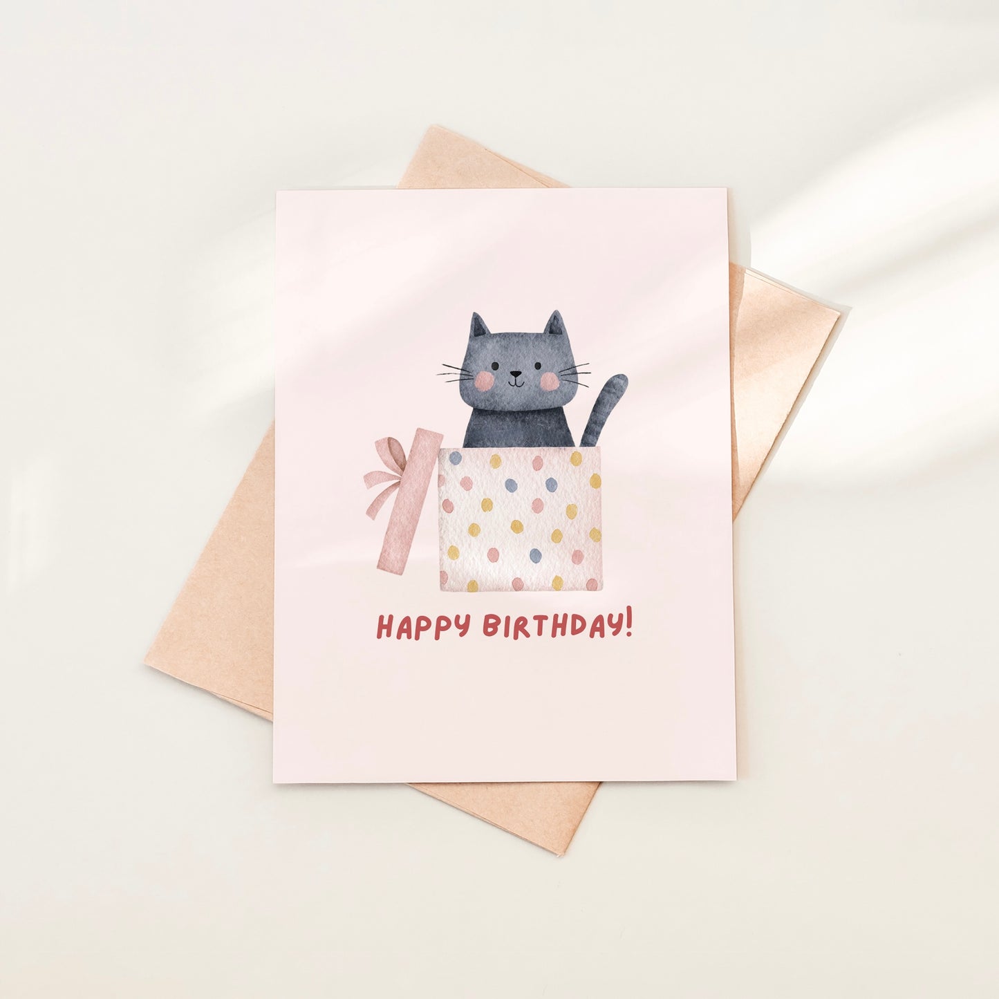 Grey Cat Birthday Greeting Card