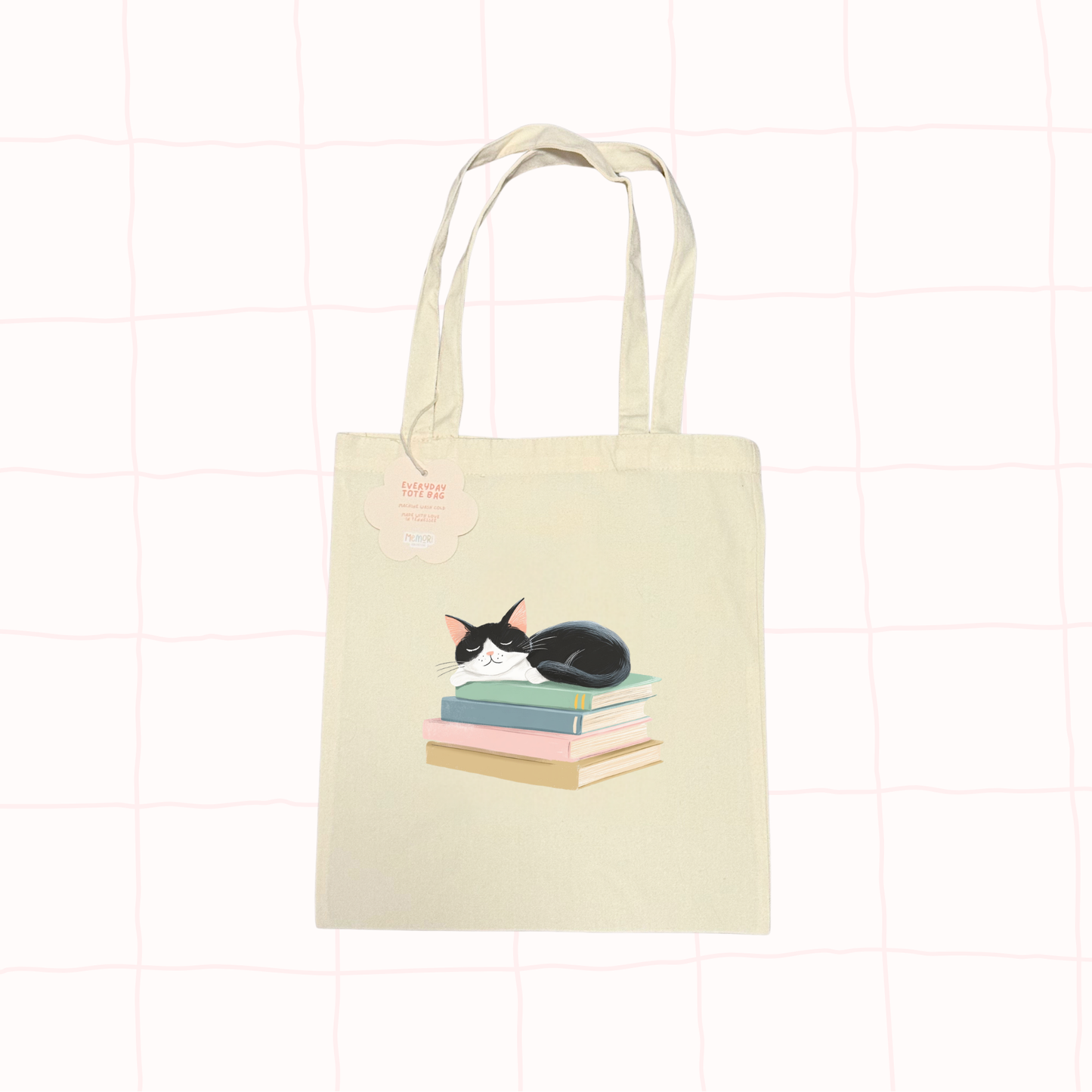 Cat & Books Tote Bag