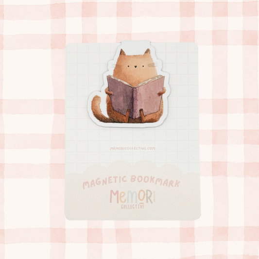 Orange Cat & Book Magnetic Bookmark