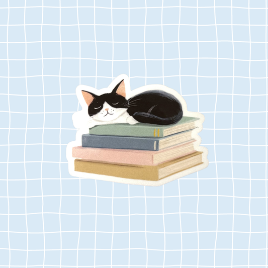 Cat & Books Sticker