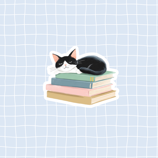 Cat & Books Sticker